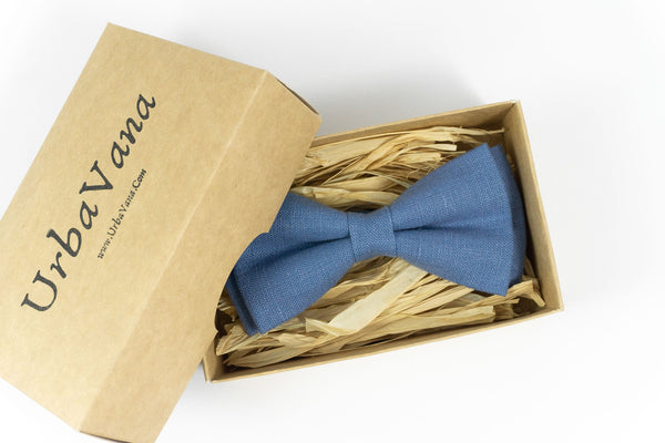 Blue color pre-tied linen bow ties for men and boys