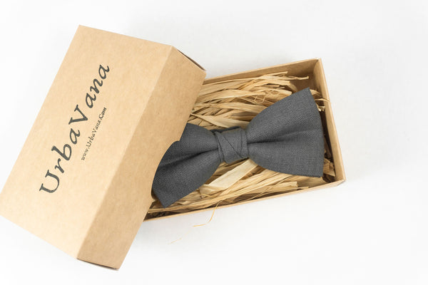 Dark grey linen mens wedding bow ties for groomsmen - ties for men and handkerchiefs