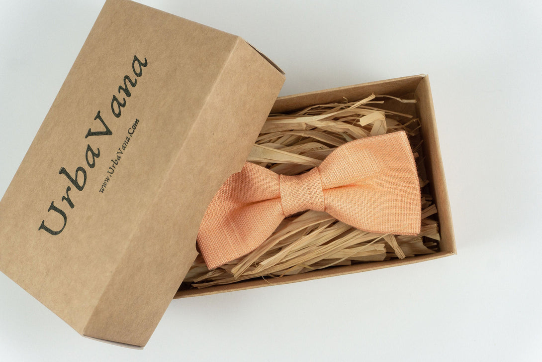 Peach handmade linen groomsmen ties for weddings