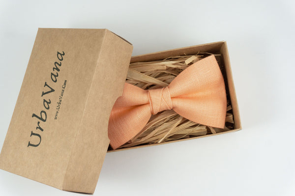 Peach linen bow ties for weddings - wedding bow ties for groomsmen