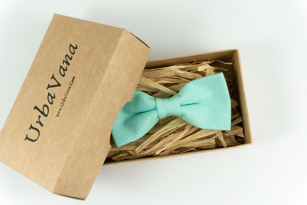 Mint color linen pre-tied groomsmen bow ties for wedding