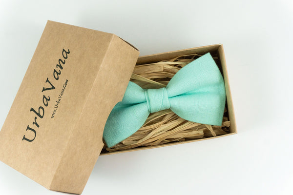 Mint color pre-tied linen groomsmen bow ties for wedding