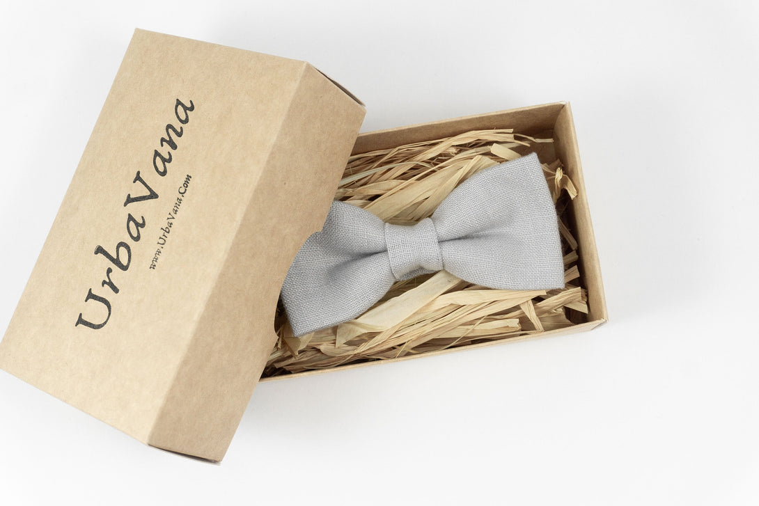 Light Gray color linen bow ties for men - groomsmen bow ties for weddings