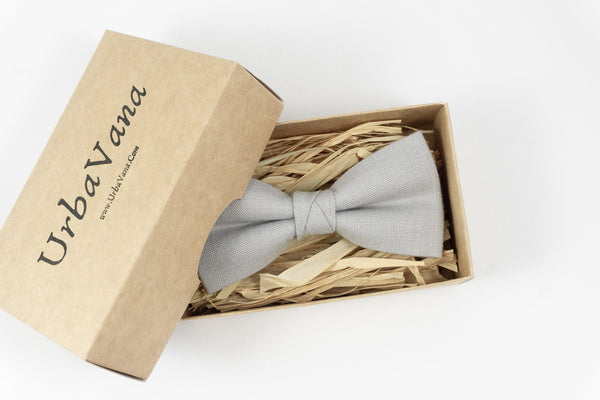 Light Gray pre-tied linen bow ties for men and baby boys