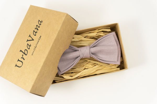 Pale purple linen wedding bow tie