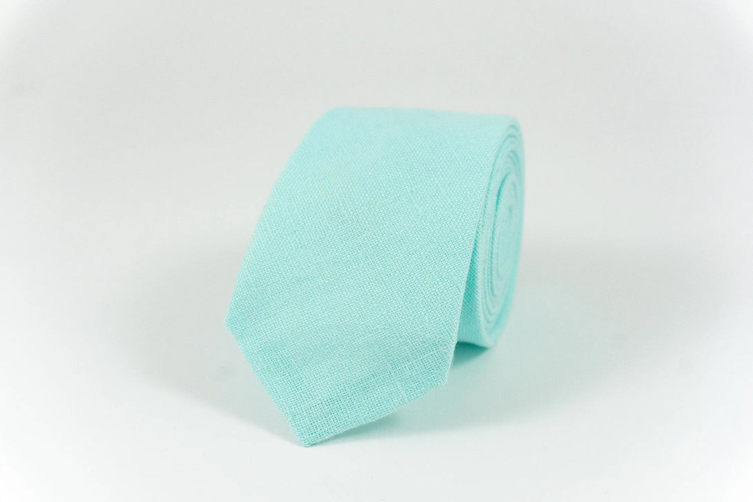 Mint Green color wedding necktie for groomsmen proposal gift available with matching pocket square / Linen best men ties