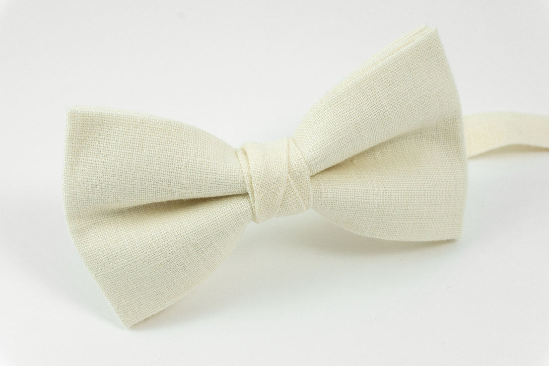 Champagne color linen wedding bow ties for men available with matching pocket square