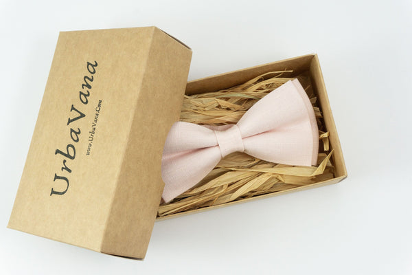 Light peach linen mens pre tied wedding bow ties