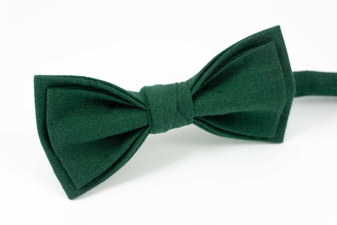 Dark green linen wedding ties for groomsmen and groom - bow ties for men