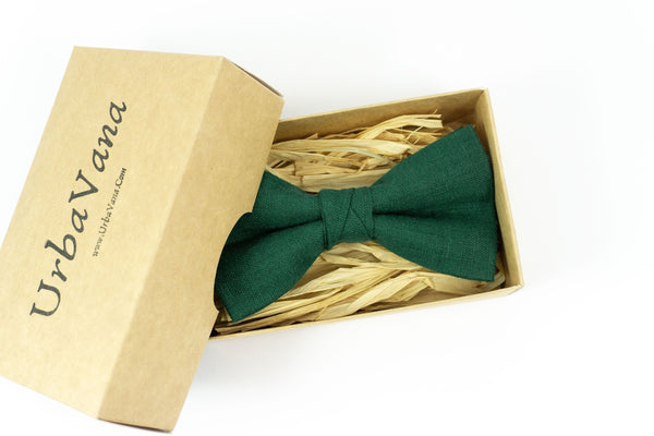 Dark green linen mens wedding bow ties for groomsmen | wedding neckties