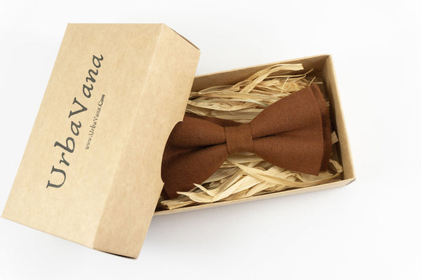 Brown color linen wedding bow ties for groomsmen proposal gift