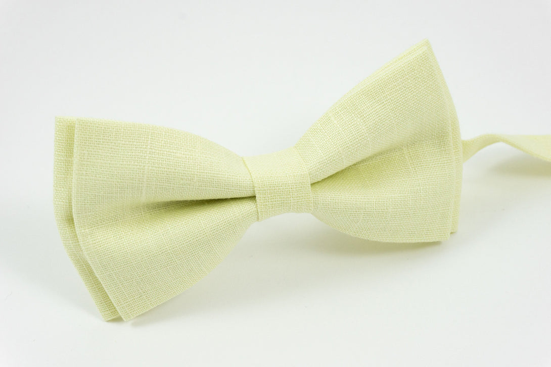 Yellow green classic linen wedding bow ties for groomsmen and groom