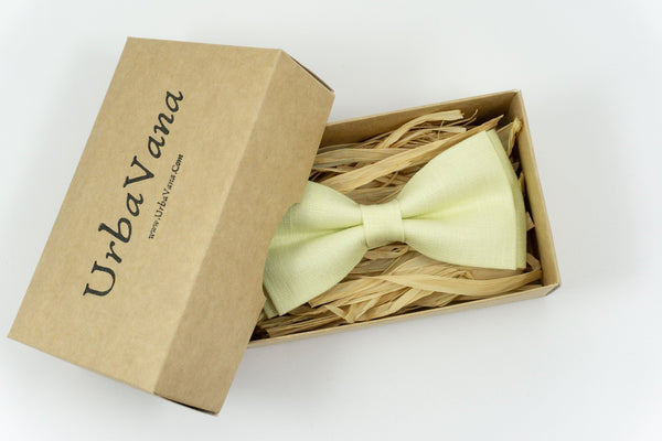 Yellow green classic linen wedding bow ties for groomsmen and groom