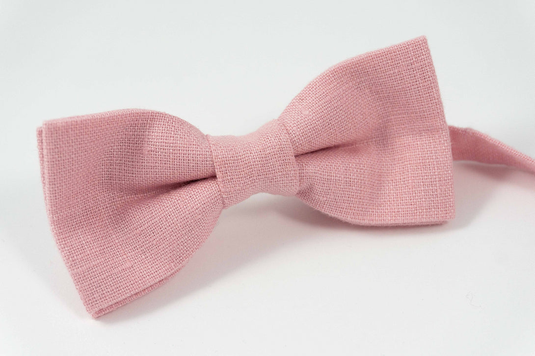 Pink linen pre-tied bow ties for men and baby boys - wedding ties for groomsmen gift