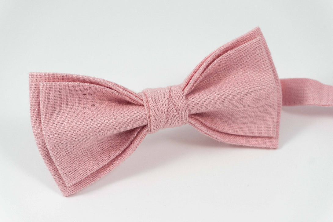 Pink color pre-tied linen bow tie for wedding - wedding bow tie gift for groomsmen