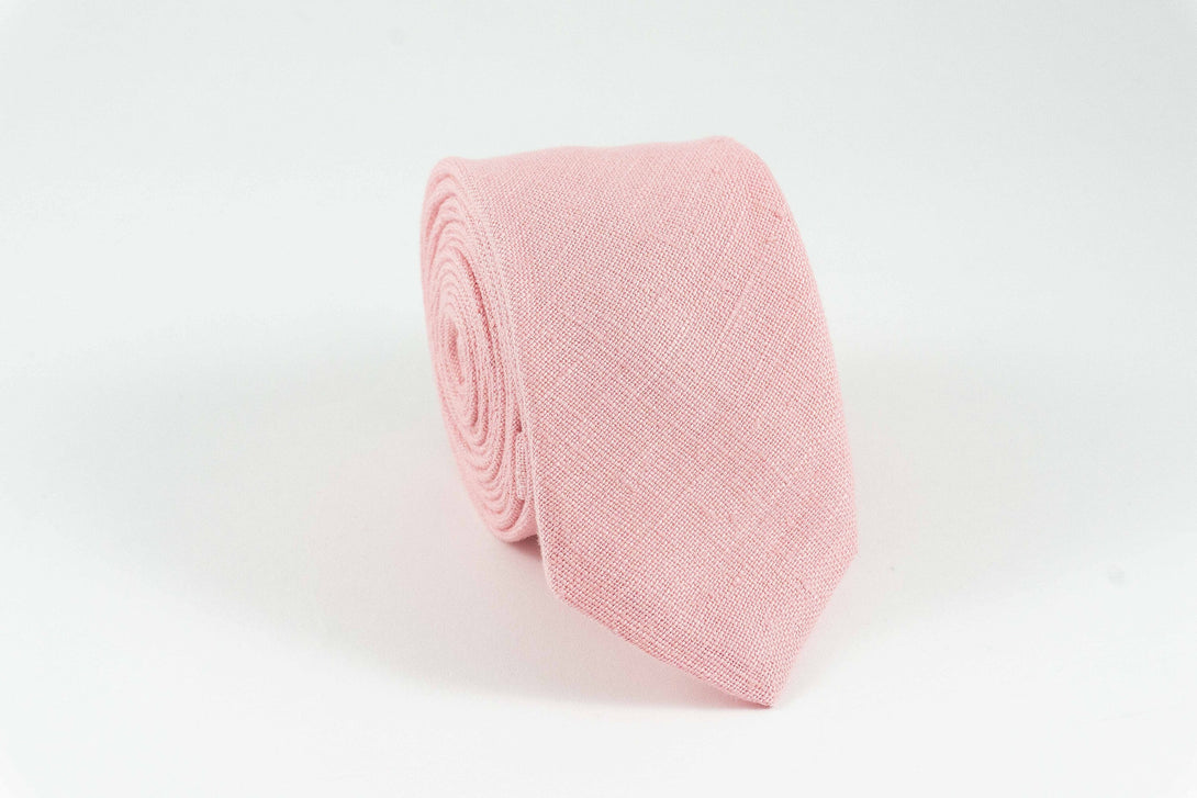 Pink handmade wedding bow ties for groomsmen - pink linen neckties for groomsmen gift