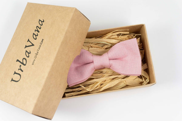 Pink linen pre-tied bow ties for men and baby boys - wedding ties for groomsmen gift