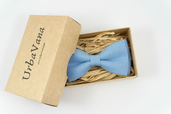 Light blue linen bow ties for men and boys