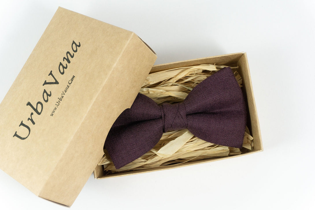 Eggplant color pre-tied wedding bow ties for men and ring bearer boys