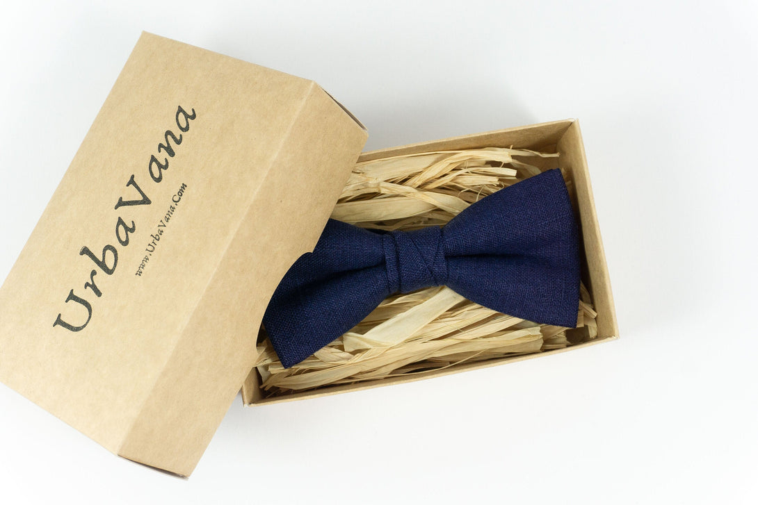 Navy dark blue pre-tied groomsmen bow ties