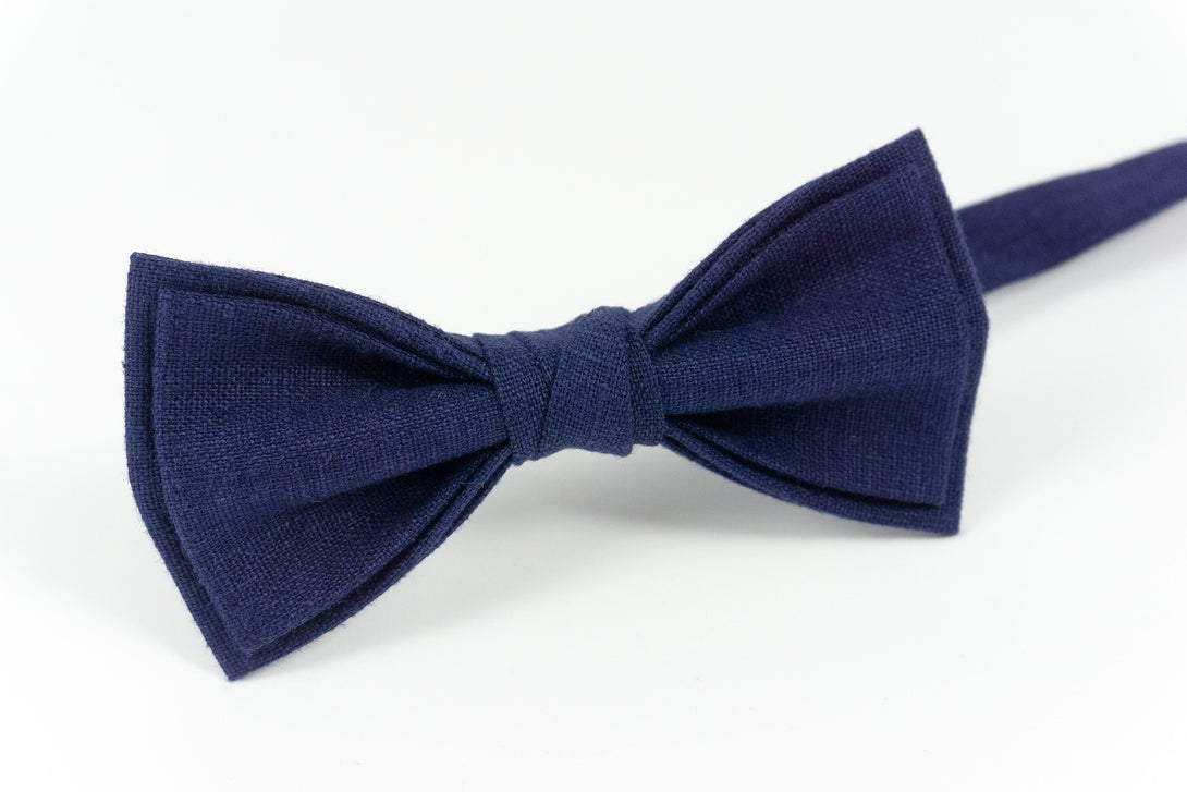 Dark Blue linen bow ties for men and toddler boys