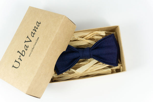 Dark Blue linen bow ties for men and toddler boys