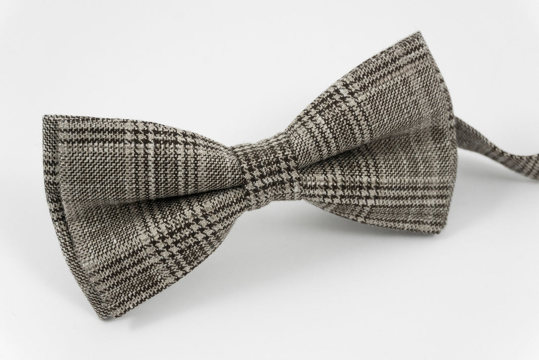 Brown beige striped linen bow ties for men - classic pre-tied bow tie as unique gift for men