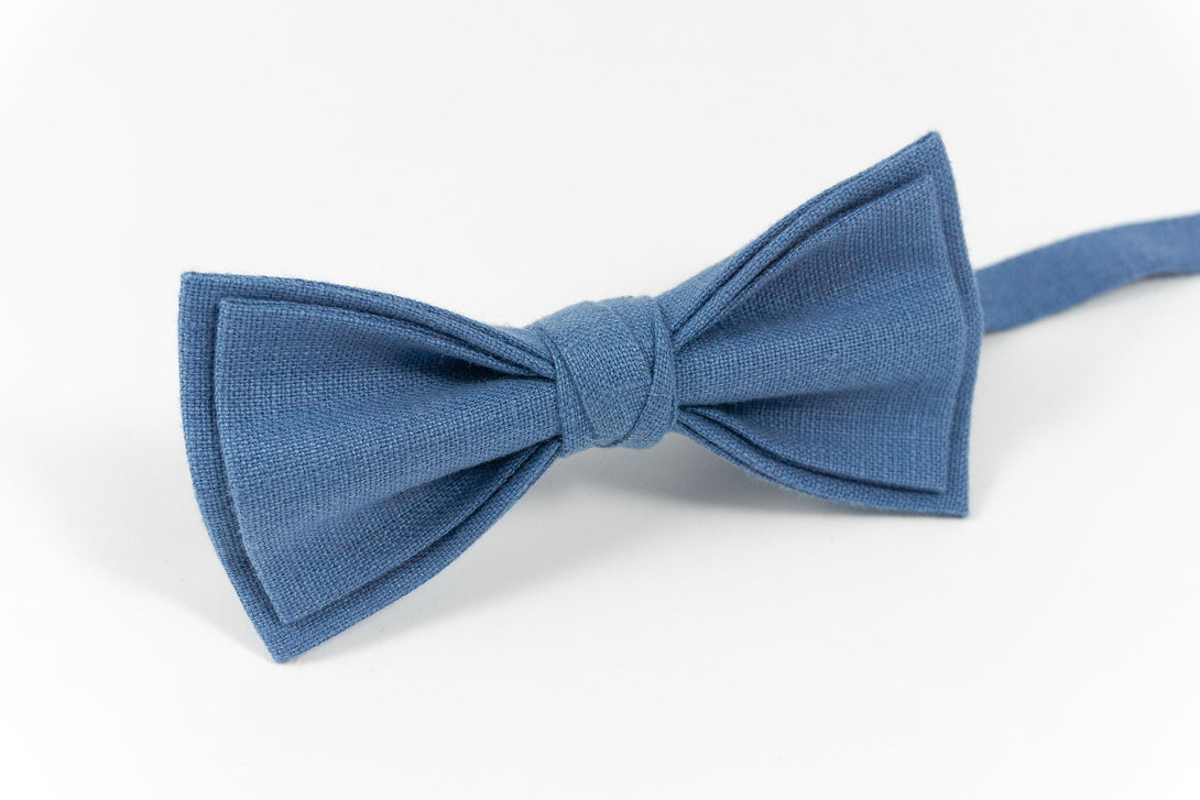 Blue color linen groomsmen bow ties for wedding