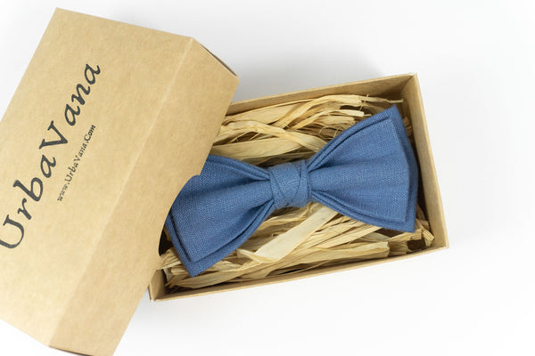 Blue color linen groomsmen bow ties for wedding