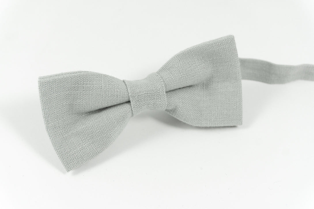 Dusty grey mens wedding bow ties for groomsmen and groom / eco-friendly linen bow ties for men and baby boys