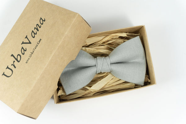 Dusty grey linen groomsmen bow ties for wedding gift