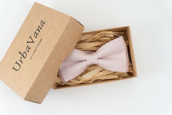 Light dusty rose classic linen wedding bow ties