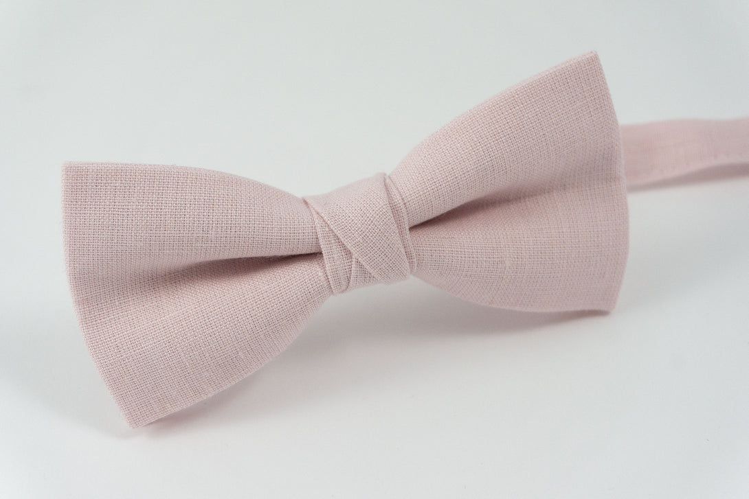 Light dusty rose mens linen wedding bow ties