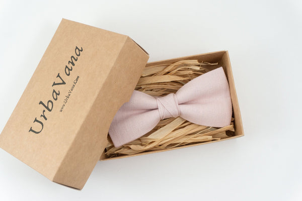 Light dusty rose mens linen wedding bow ties