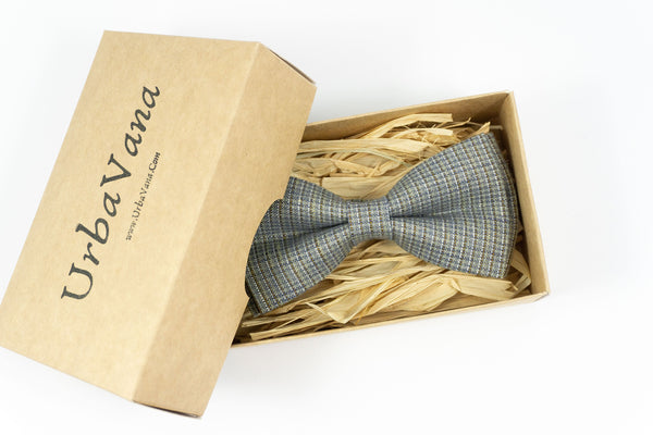 Grey brown striped linen bow ties for men