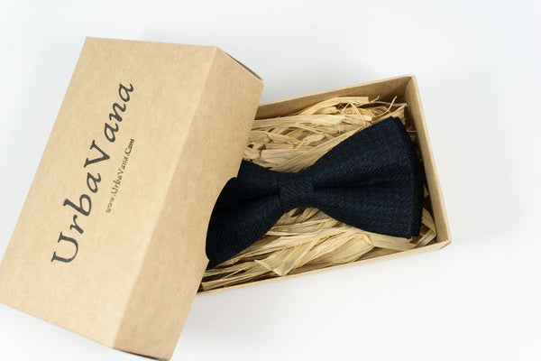 Black blue classic linen bow ties for men