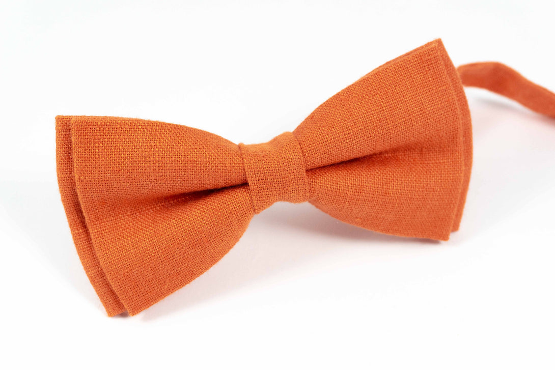 Orange color linen groomsmen tie for summer or tropical weddings - Handmade necktie for man