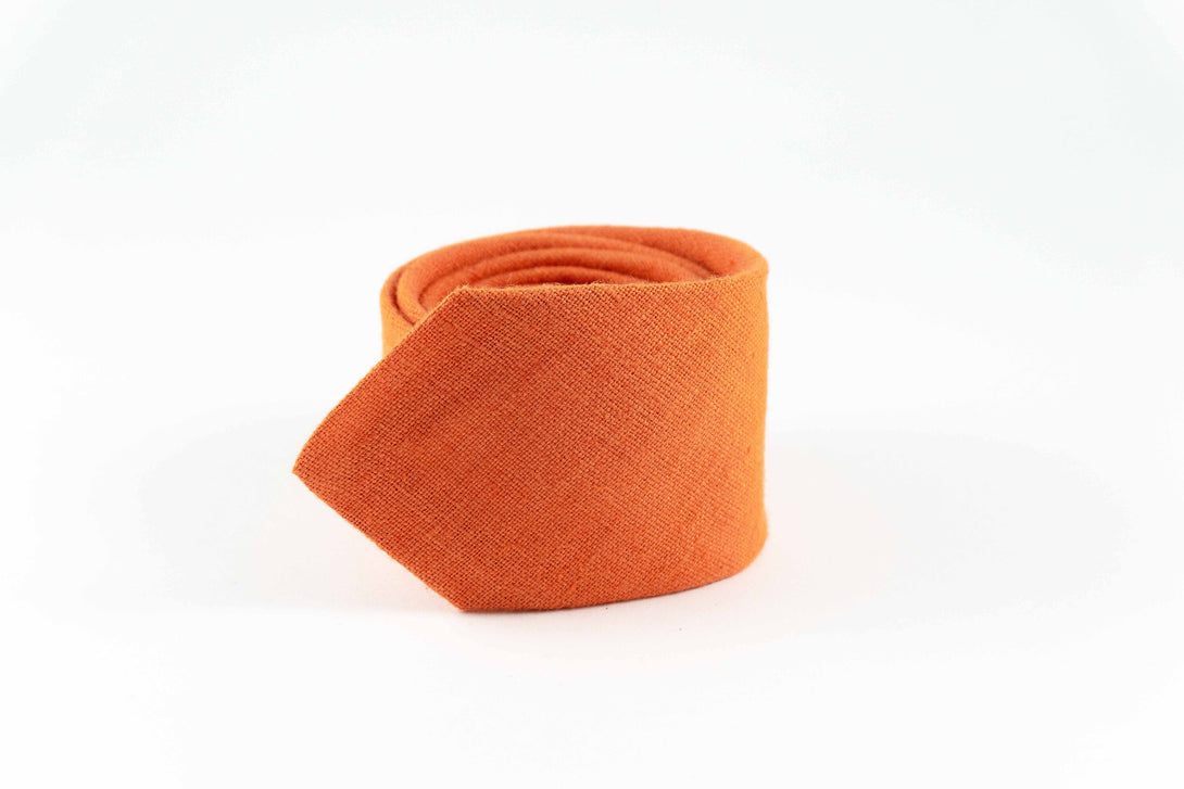 Orange color linen groomsmen tie for summer or tropical weddings - Handmade necktie for man