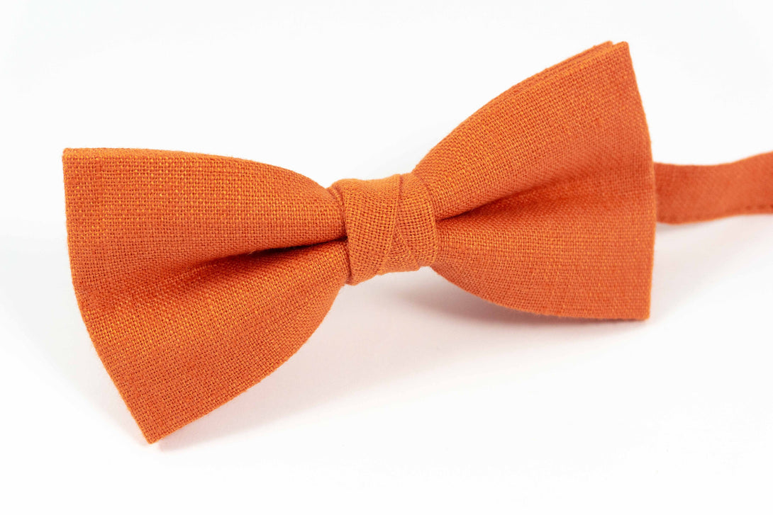 Orange wedding bow ties available with matching pocket square