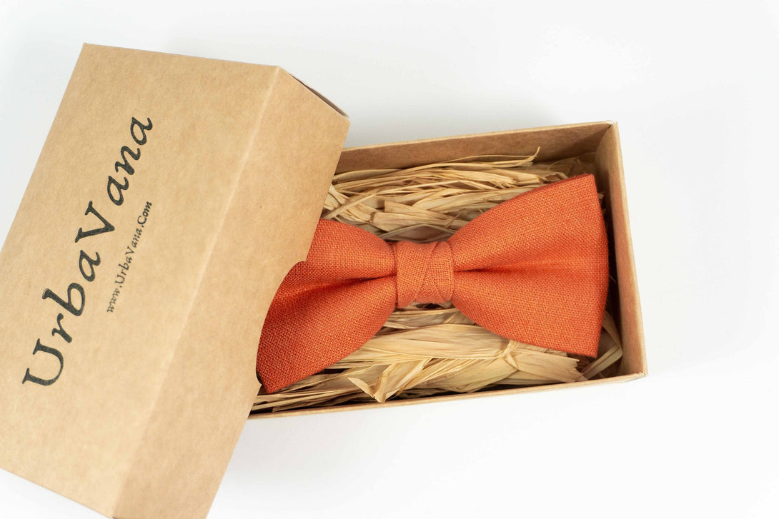 Orange wedding bow ties available with matching pocket square