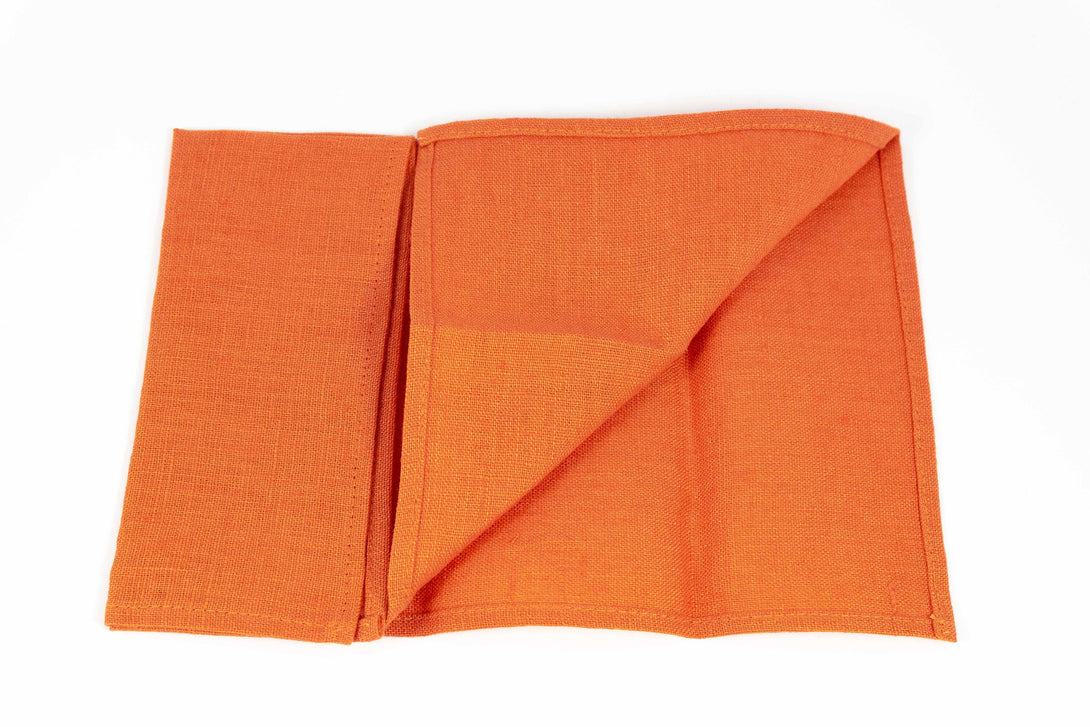 Orange color linen pocket square or handkerchief for men available with matching bow tie or necktie for man