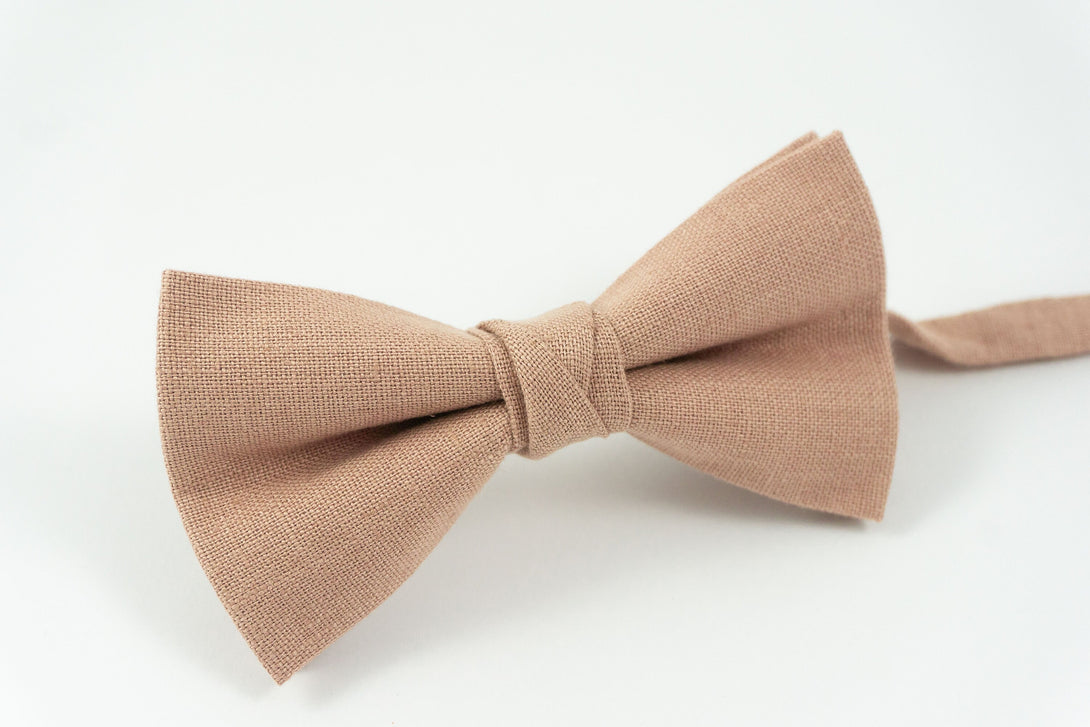 Mocha linen mens pre-tied bow ties for weddings - gift for groomsmen