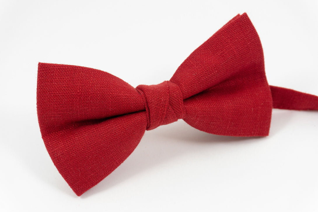 Red linen pre tied groomsmen bow ties for weddings - red wedding necktie for groomsmen