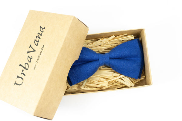 Royal Blue pre-tied linen bow ties for men