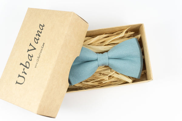 Sea blue linen bow ties for men and boys