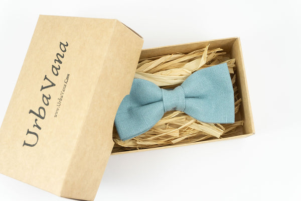 Sea blue linen groomsmen bow ties