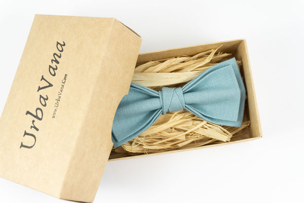 Sea blue pre-tied linen bow tie for wedding - wedding bow tie gift for groomsmen