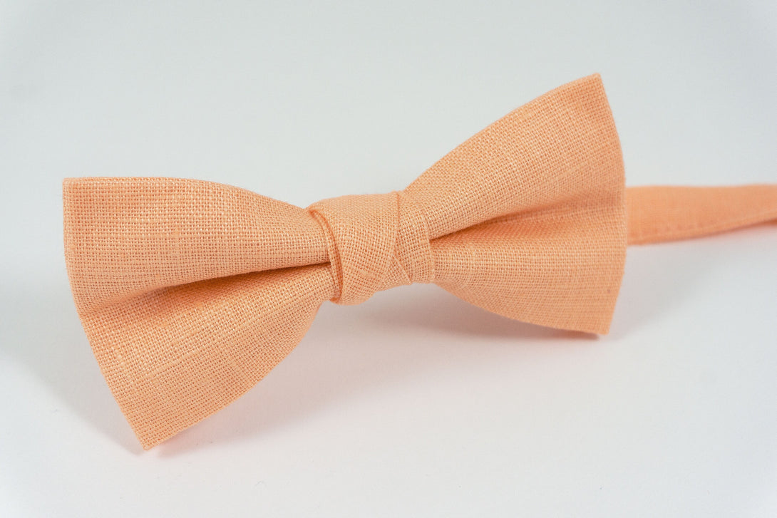 Peach color pre-tied linen bow ties for weddings