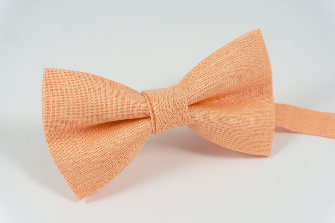 Peach linen bow ties for weddings - wedding bow ties for groomsmen