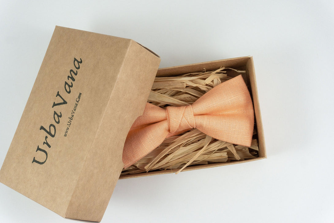 Peach color pre-tied linen bow ties for weddings